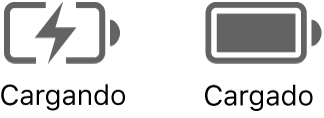 Iconos de estado de la batería mientras se está cargando y cuando está cargada.