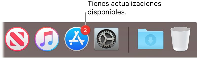 El icono de App Store del Dock, con un indicador que señala el número de actualizaciones de apps disponibles.