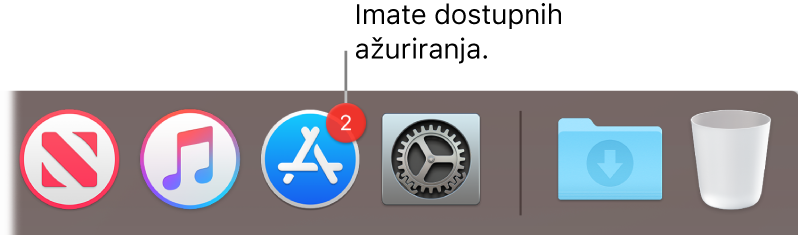 Ikona App Storea u Docku, s oznakom broja dostupnih ažuriranja aplikacija.