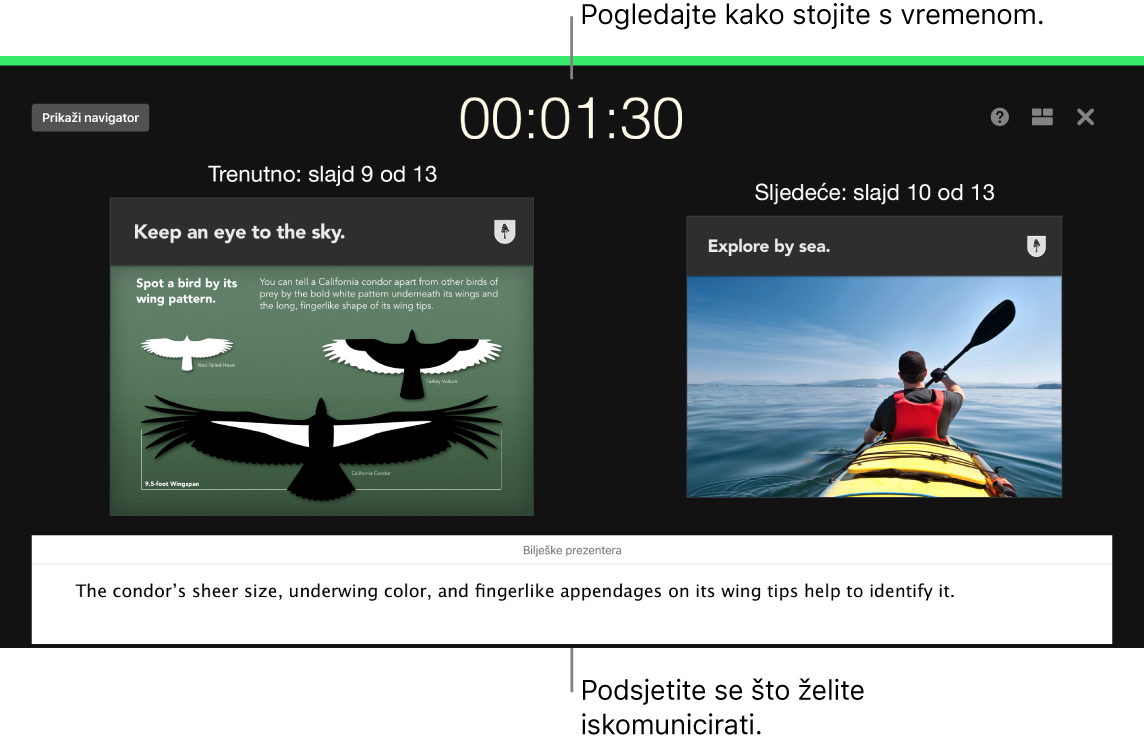 Prozor aplikacije Keynote prikazuje značajku Isprobaj slideshow.