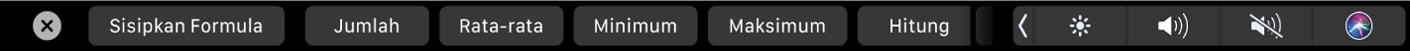 Touch Bar Numbers menampilkan tombol Formula. Formula meliputi jumlah, rata-rata, minimum, maksimum, dan hitung.