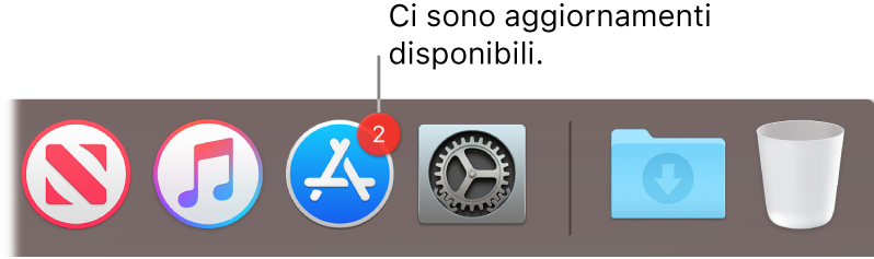 L’icona di App Store nel Dock, con il numero di aggiornamenti disponibili in evidenza.