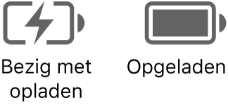 Symbolen voor opladen en oplaadstatus van de batterij.
