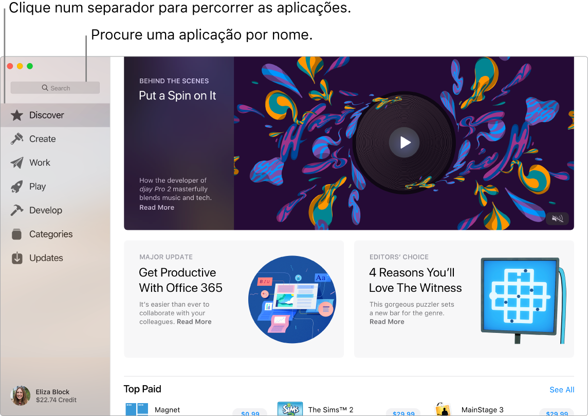 Janela da App Store a mostrar o campo de pesquisa.