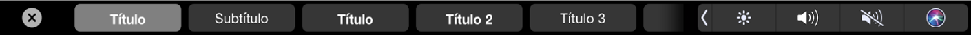 A Touch Bar do Pages a mostrar os estilos de formatação de parágrafo, incluindo título, cabeçalho e legenda.