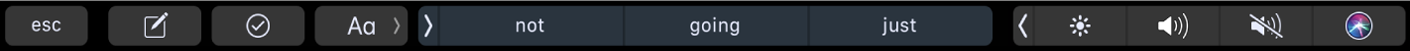 Os botões para escrever texto e de sugestões de escrita na Touch Bar.