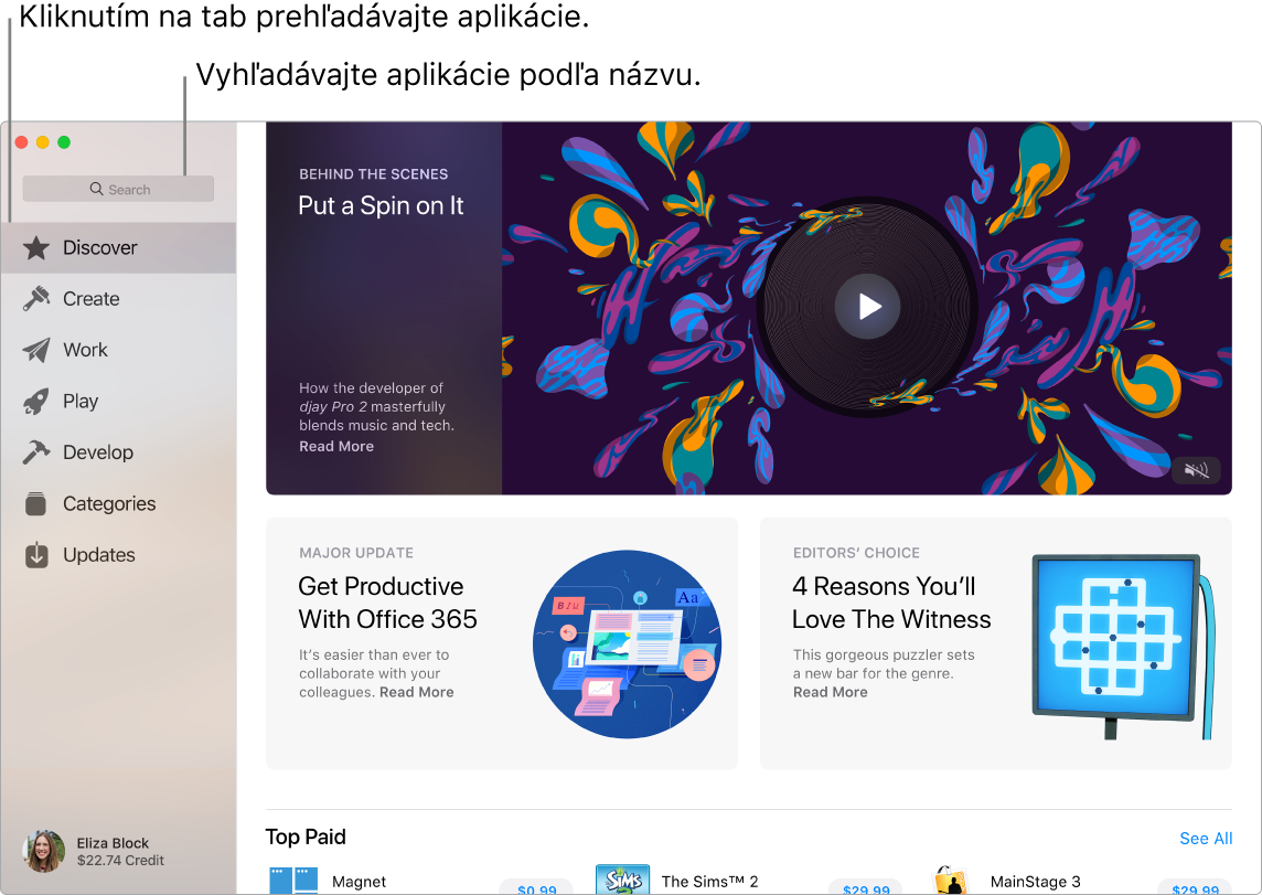 Okno App Store znázorňujúce vyhľadávacie pole.