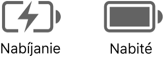 Stavové ikony nabíjania a nabitej batérie.