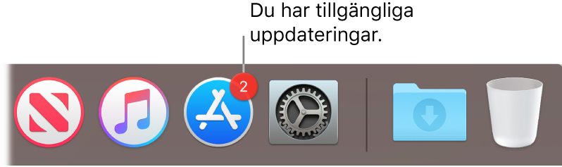 App Store-symbolen i Dock med ett märke som visar antalet tillgängliga programuppdateringar.