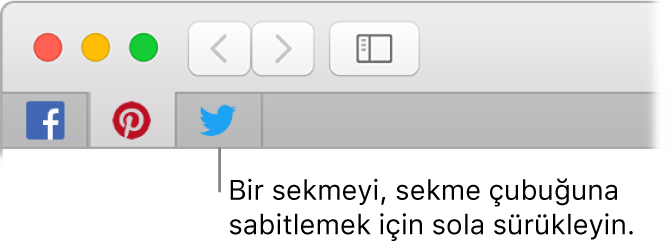 Sekme çubuğunda bir sekmenin iğnelenmesini gösteren Safari penceresi.