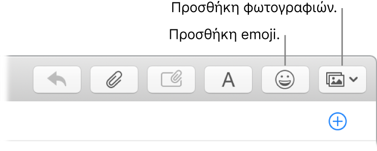 Παράθυρο σύνθεσης όπου εμφανίζονται τα κουμπιά emoji και φωτογραφιών.