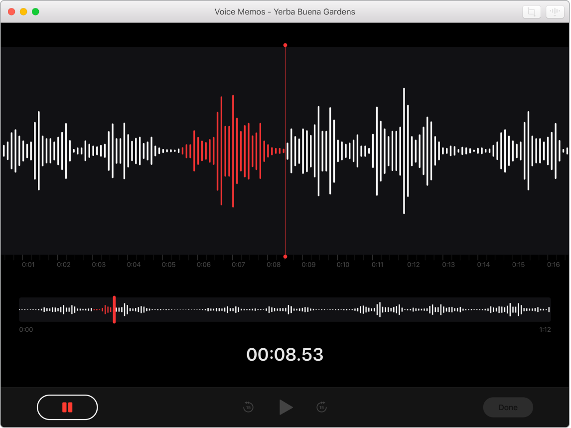 Voice Memos window showing a recording in progress.