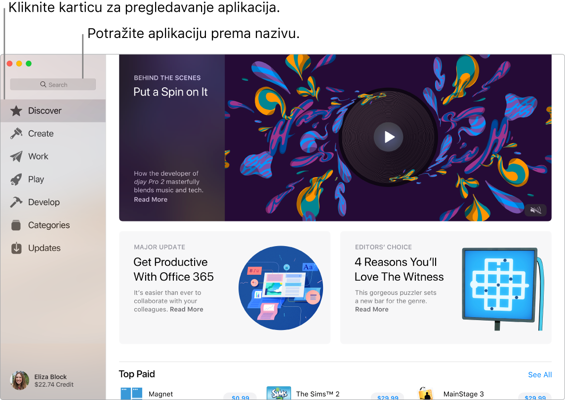 Prozor App Store prikazuje polje za pretraživanje.