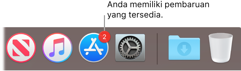 Ikon App Store di Dock, dengan tanda yang mengindikasikan jumlah pembaruan app yang tersedia.