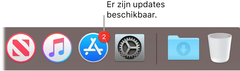 Het App Store-symbool in het Dock, met een badge die het aantal beschikbare updates aangeeft.