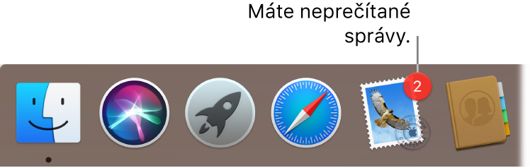 Časť Docku zobrazujúca ikonu aplikácie Mail s odznakom označujúcim neprečítané správy.