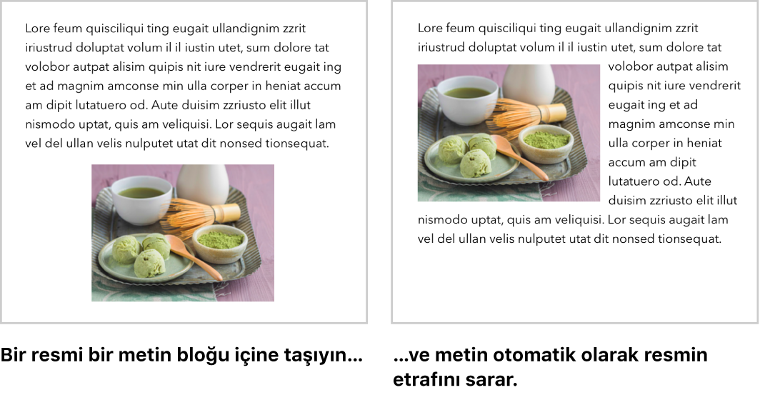 Metnin grafiklerin etrafını sarmasını gösteren Pages penceresi.