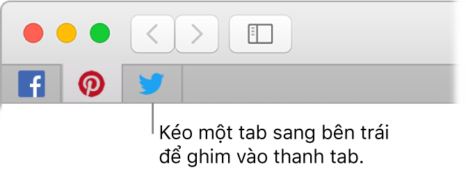 Cửa sổ Safari đang minh họa cách ghim một tab vào thanh tab.