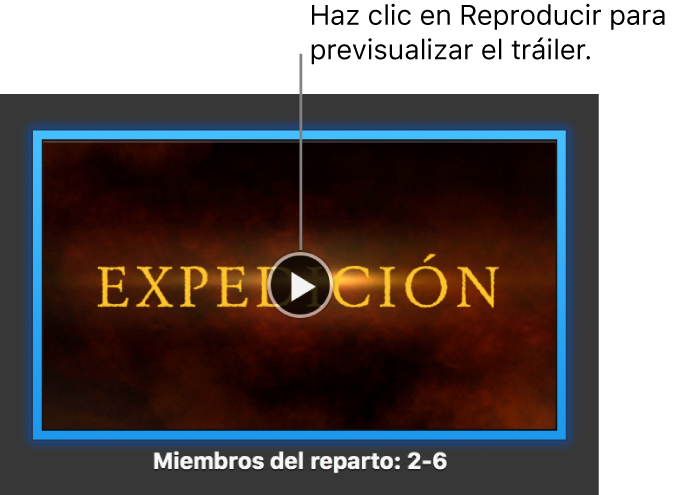 La pantalla de tráiler de iMovie donde se muestra el botón Reproducir.