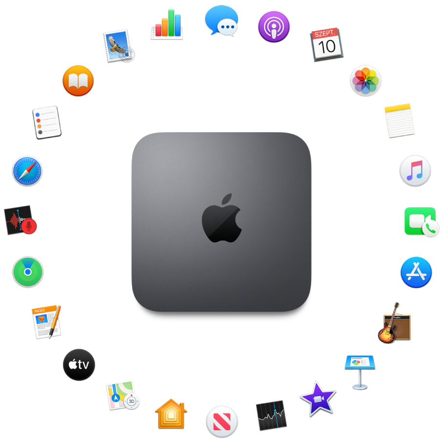 A Mac mini azokkal az előre telepített alkalmazásokkal, amelyeket az alábbi szakaszok ismertetnek.