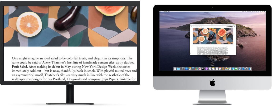 شاشة التكبير/التصغير نشطة على شاشة العرض الثانوية، في حين أن حجم الشاشة ما زال ثابتًا على الـ iMac.