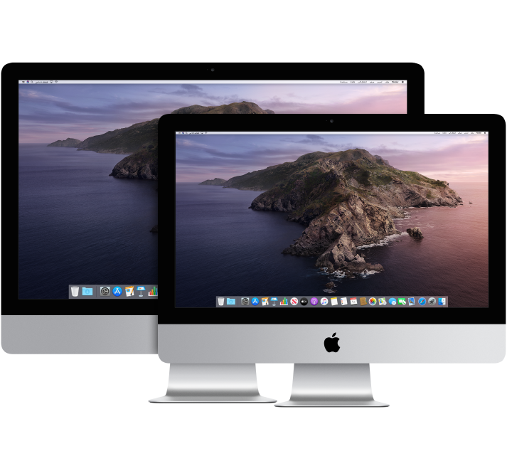 شاشتا عرض للـ iMac، واحدة أمام الأخرى.