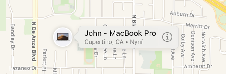 Detail ikony Informace pro zařízení John’s MacBook Pro.