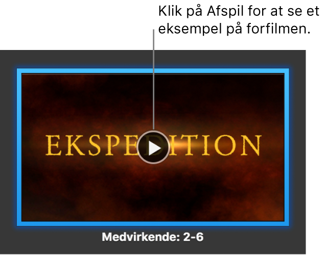 Skærmen med en iMovie-forfilm viser knappen Afspil.