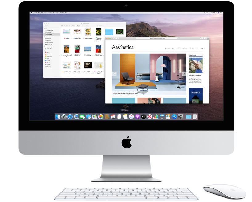 iMac display with two windows opened.