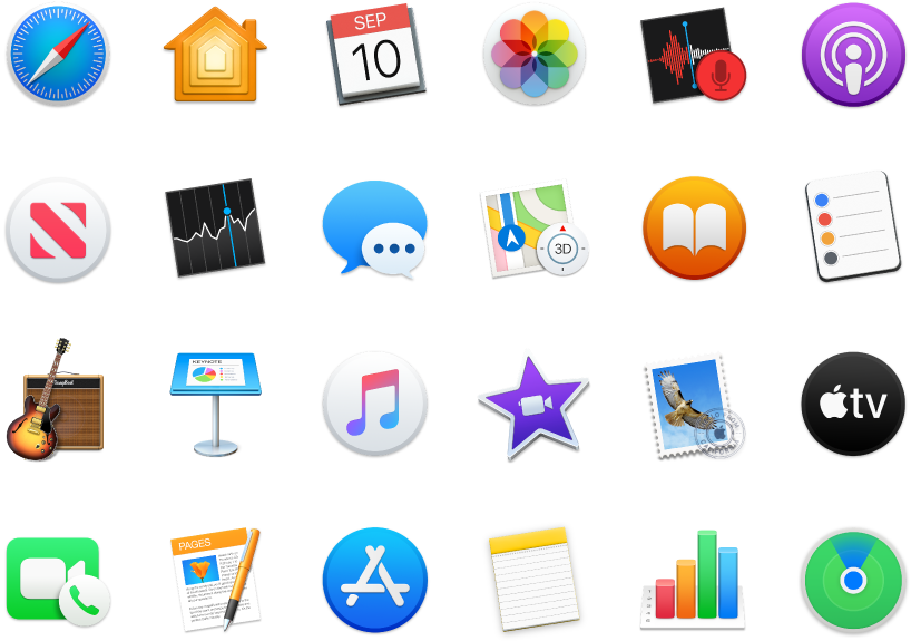 Icons of apps included with your Mac.