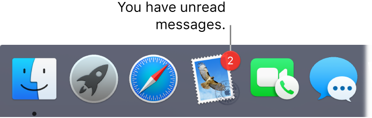 A section of the Dock displaying the Mail app icon, with a badge indicating the number of unread messages.