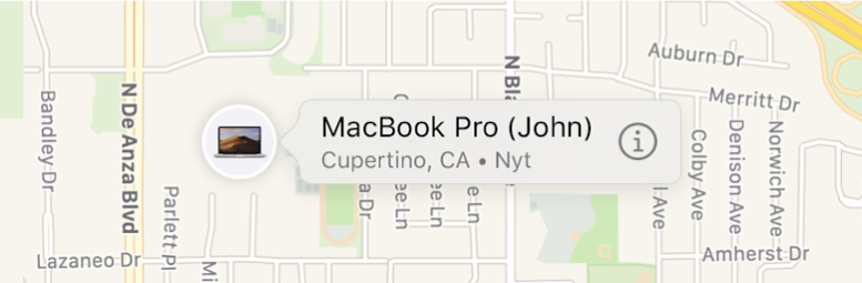 Lähikuva Johnin MacBook Pron Tiedot-kuvakkeesta.