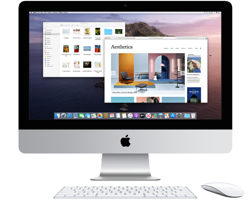 Layar iMac dengan dua jendela yang terbuka.