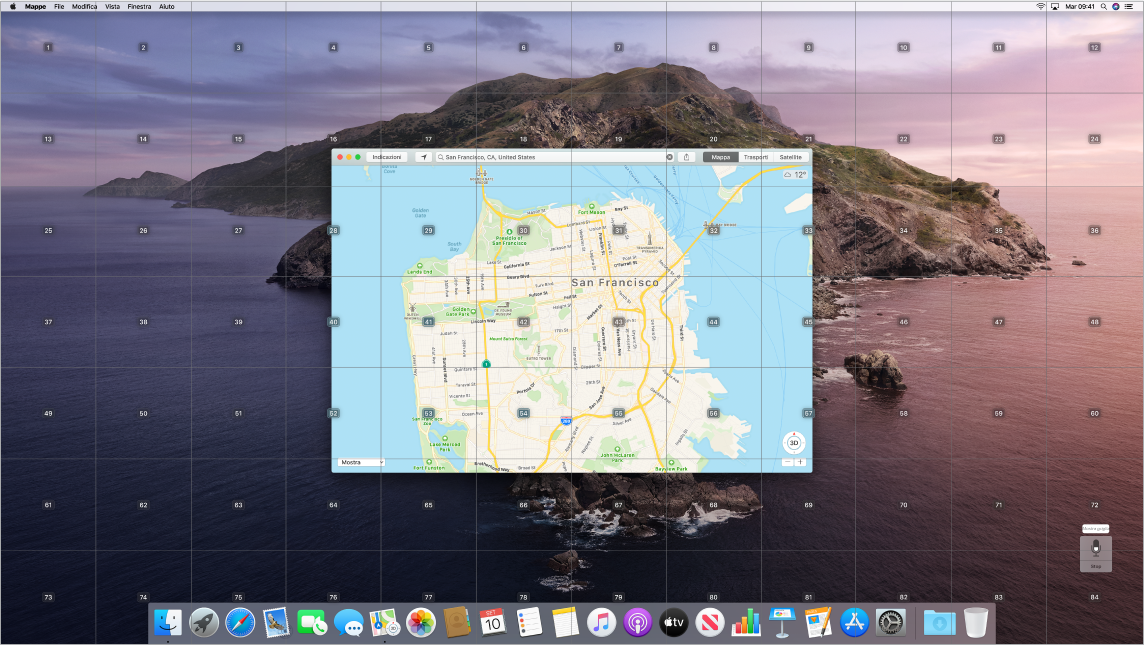L'app Mappe aperta sulla scrivania con la griglia in sovrapposizione.