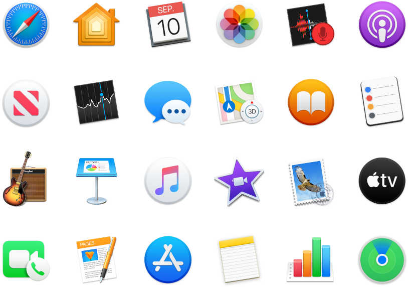 Symbolen van apps die met je Mac zijn meegeleverd.