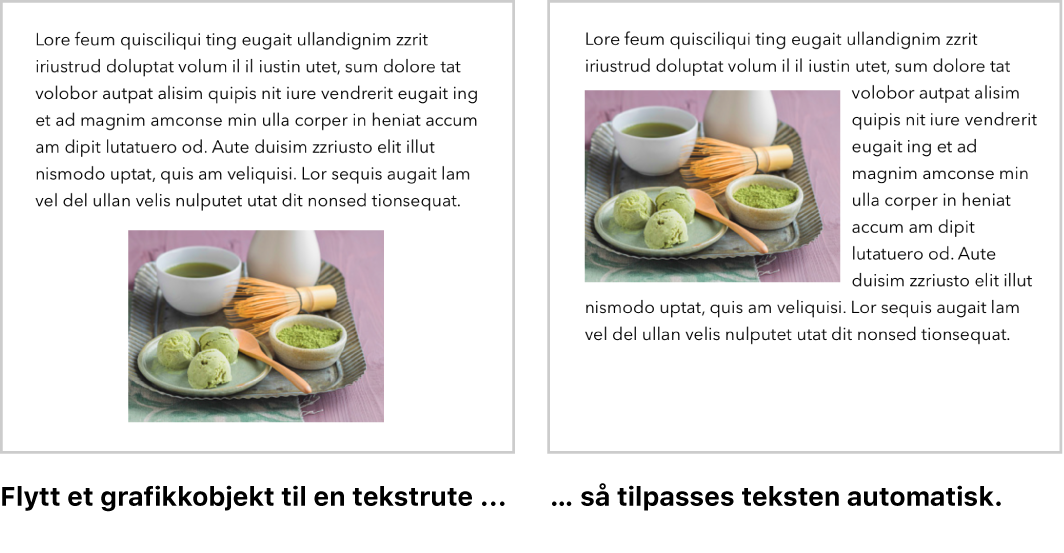 Pages-vindu som viser hvordan tekst bryter rundt grafikk.