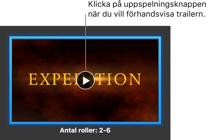 En iMovie-trailerskärm som visar uppspelningsknappen.