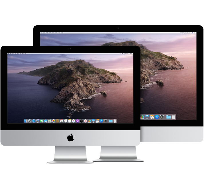 两台 iMac 显示器，一台在另一台前面。