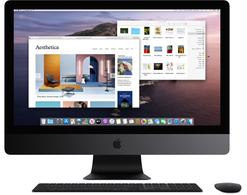 شاشة عرض iMac Pro مفتوح عليها نافذتان.