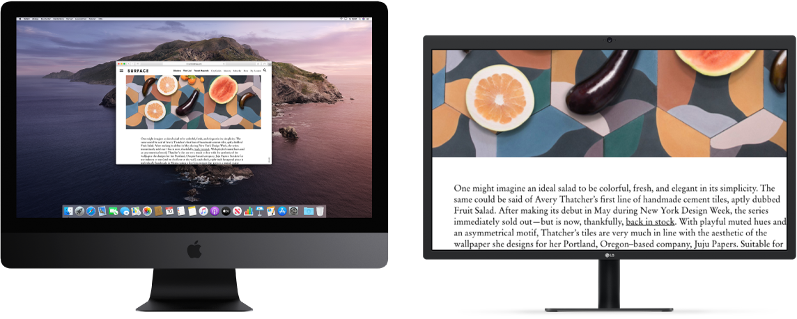  Die Funktion „Zoomen (Display)“ ist auf dem zweiten Bildschirm aktiv, während die Bildschirmgröße auf dem iMac Pro unverändert bleibt.