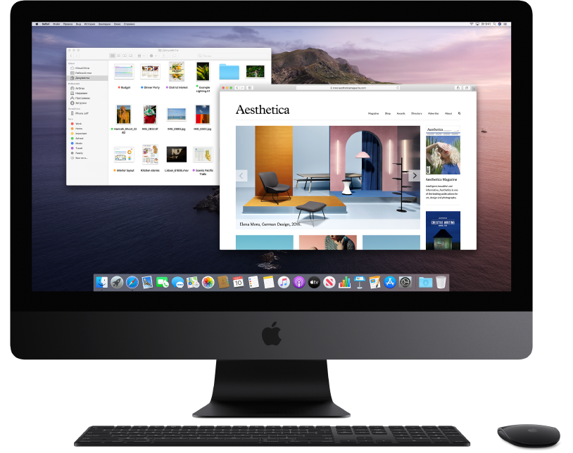 Экран iMac Pro с двумя открытыми окнами.