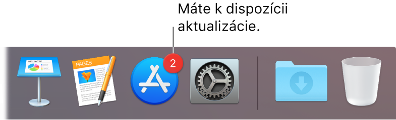 Časť Docku so zobrazenou ikonou App Store s odznakom, ktorý označuje, že sú k dispozícii aktualizácie.