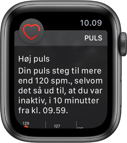 En advarsel om Puls, der indikerer forhøjet puls.