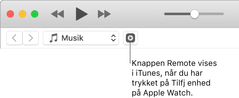 Knappen Fjernbetjening vises i iTunes, mens du forsøger at føje biblioteket til Apple Watch.