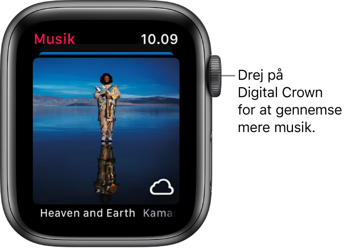 Skærm, der viser et album og dets albumbillede i appen Musik.