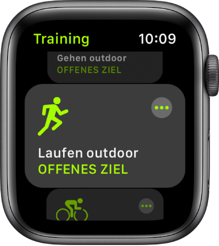 Der Trainingsbildschirm mit hervorgehobenem Outdoor-Lauftraining