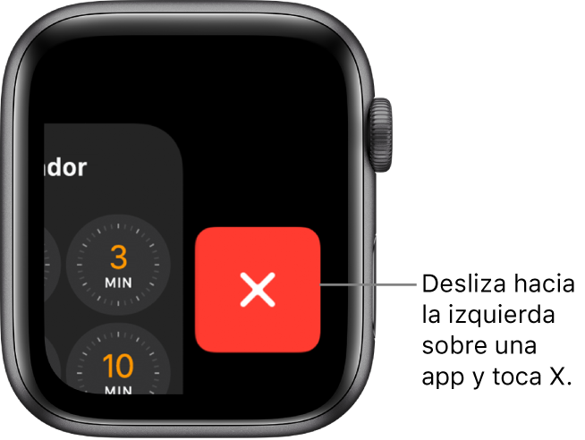 El Dock, después de deslizar la app a la izquierda y con el botón X en el centro.