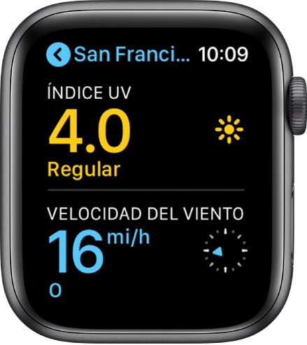 La app Clima mostrando el índica de calidad de aire y el índice UV en Nueva York.