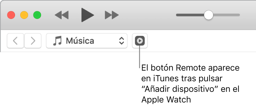 El botón Remote de iTunes aparece al intentar añadir la biblioteca al Apple Watch.