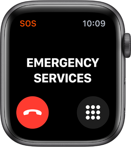Kuva Emergency Services ülaosas kuvatakse teadet Connecting. All vasakul kuvatakse kõne katkestamise nuppu ning all paremal numbriklahvistiku nuppu.